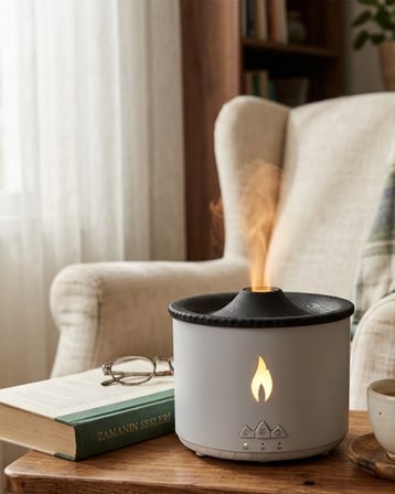 LED Alev Efektli Aroma Difüzörü Ultrasonik Hava Nemlendirici Gece Lambası Fonksi