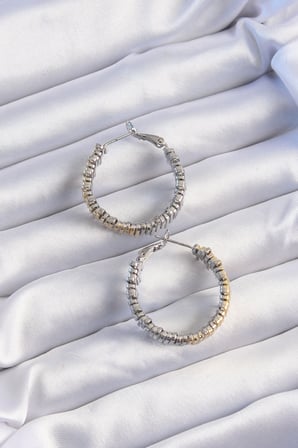 Pirinç Gold Gümüş Renkli Tırtıklı Halka Küpe 5886