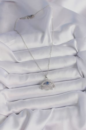 316L Çelik Gümüş Renk Zincir Zirkon Taşlı Göz Model Kadın Kolye 5886