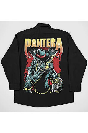 Tasarım Pantera Müzik Grubu Baskılı Unisex Rock Metal Cepli Gömlek