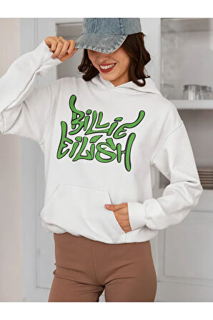 Tasarım Billie Eilish Baskılı Unisex Oversize Tasarım Şarkıcı Hoodie