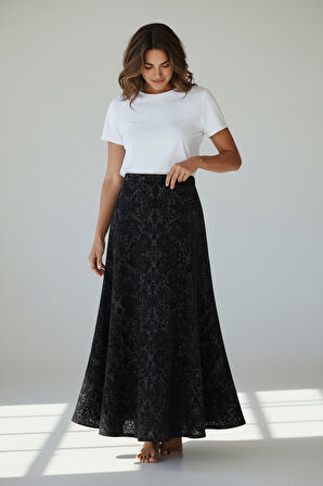 KADIN BELİ LASTİKLİ DESENLİ SEKİZ PARÇA BALIK ETEK