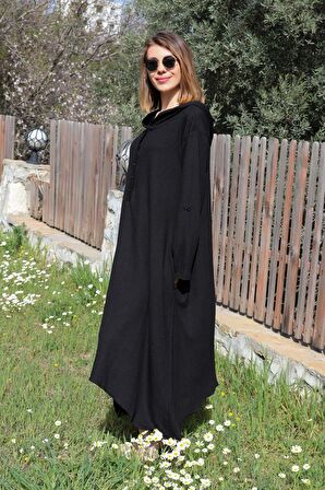 Toridas Keten Günlük Yazlık Salaş Kadın İki Katlı  Elbise bt225siyah3