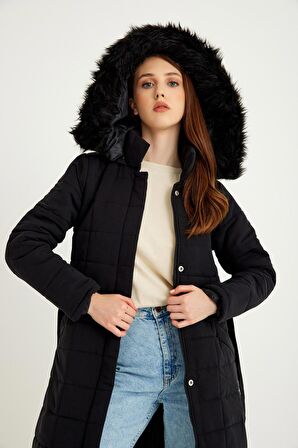 Toridas Günlük Kışlık Tam Boy Şişme Kadın Mont bt180siyah7