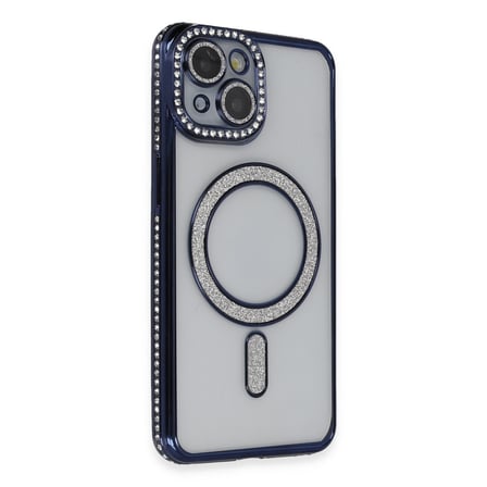 Apple iPhone 14 Uyumlu Kılıf Joke Simli Magneticsafe Kılıf - Lacivert