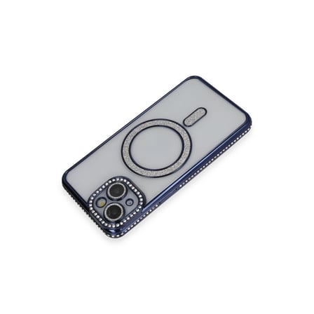 Apple iPhone 14 Uyumlu Kılıf Joke Simli Magneticsafe Kılıf - Lacivert