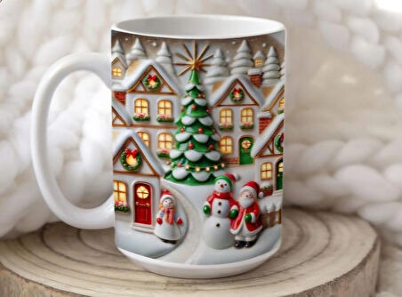 Yılbaşı Kasabası 3D Çift Yön Baskılı Hediyelik Mug/Kupa