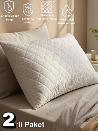 Beylini 2'Li 800 GR Mikrofiber Kapitone Yastık Yumuşak Rahat Antialerjik Makinede Yıkanabilir Pürüzsüz 50x70cm