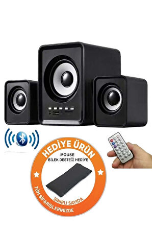 Bluetooth Hoparlör 3.5mm Jack Kablolu Bilgisayar Hoparlörü Müzik 2 1 Ses Sistemi Radyolu Usb Speaker