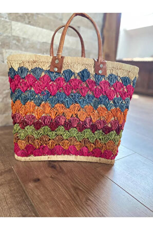Doğal El Yapımı Hasır Plaj Çantası 30 x 30 cm