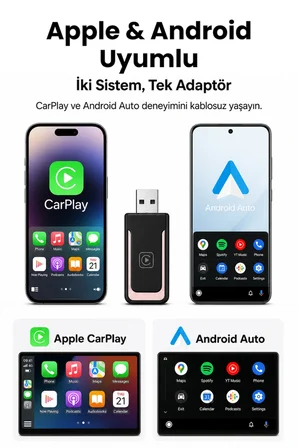 solvis Kablosuz Car Play Adaptörü İOS Ve Android Cihazlar Için, Wireless Carplay Çevirici