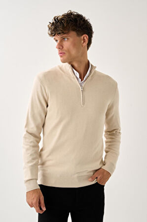 Fermuarlı Dik Yaka Kazak