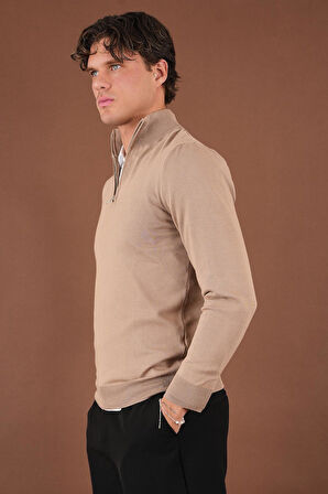 Fermuarlı Dik Yaka Kazak