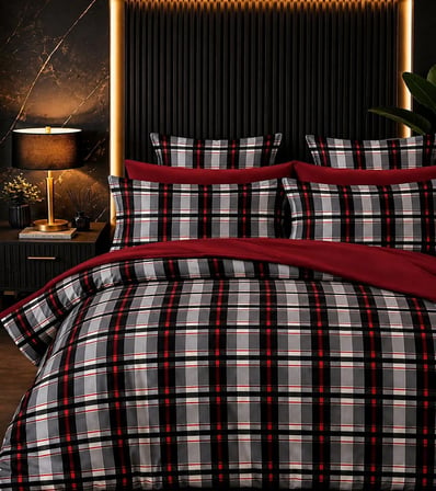 More Home Çift Kişilik Nevresim Takımı Lastikli Çarşaflı Motif Desen Bordo