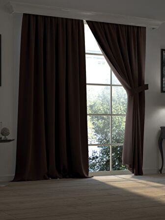 Super Blackout Serisi Koyu Kahverengi Işık Geçirmez Ekstraforlu Fon Perde