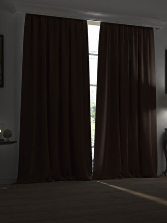 Super Blackout Serisi Koyu Kahverengi Işık Geçirmez Ekstraforlu Fon Perde