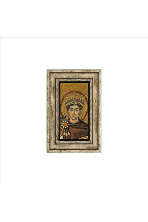 Bizans Kralı I. Justinianus (Jüstinyen) Mozaiği Baskılı Taş Tablo 20x30