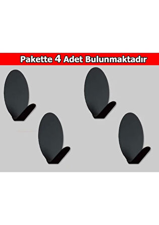 ARDİNİ KENDİNDEN YAPIŞKANLI BORNOZ HAVLU ASKISI OVAL MAT SİYAH 4'LÜ