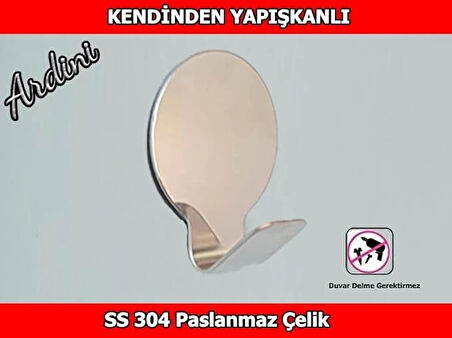 ARDİNİ PASLANMAZ ÇELİK KENDİNDEN YAPIŞKANLI BORNOZ HAVLU ASKISI YUVARLAK 4'LÜ