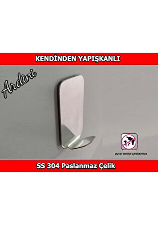 ARDİNİ PASLANMAZ ÇELİK KENDİNDEN YAPIŞKANLI BORNOZ HAVLU ASKISI RADİUSLU DİKDÖRTGEN 4'LÜ