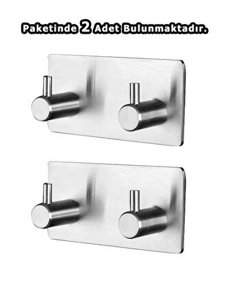 ASKILIK YAPIŞKANLI DİKDÖRTGEN ÇUBUKLU 2 KANCALI KROM PAKETTE 2 ADET