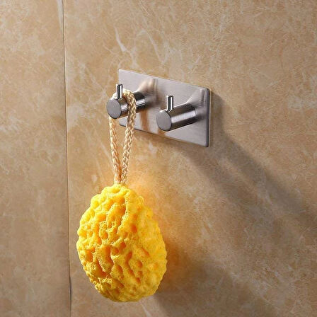 ASKILIK YAPIŞKANLI DİKDÖRTGEN ÇUBUKLU 2 KANCALI KROM PAKETTE 2 ADET