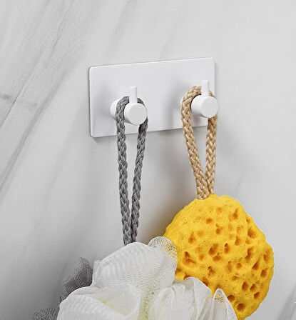 ASKILIK YAPIŞKANLI DİKDÖRTGEN ÇUBUKLU 2 KANCALI BEYAZ PAKETTE 2 ADET