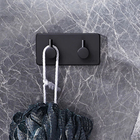 ASKILIK YAPIŞKANLI DİKDÖRTGEN ÇUBUKLU 2 KANCALI MAT SİYAH PAKETTE 2 ADET