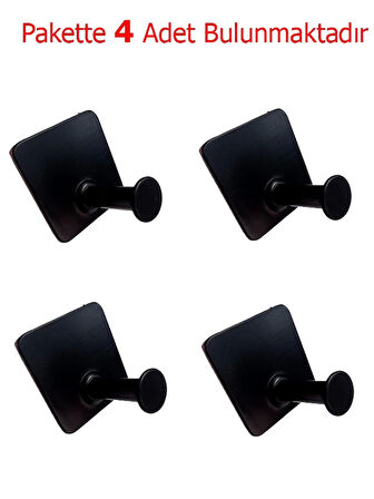 THİNCAL KENDİNDEN YAPIŞKANLI ASKILIK TEKLİ MAT SİYAH 4 LÜ PAKET