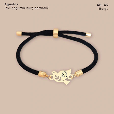 Derin ve Anlamlı Siyah Örgülü 14 Ayar Altın Plakalı ve Kuş Motifli Ağustos Bilekliği