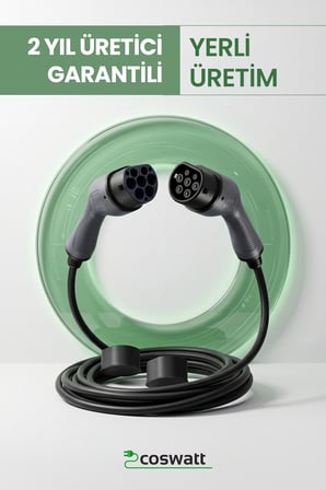 Coswatt Elektrikli Araba Tip-2 Şarj Kablosu 22 Kw / 32A / 5M / 380V AC / IEC 62196