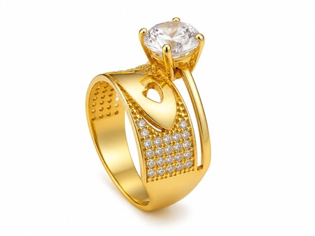 Yazıcılar 14 Ayar Altın Kalp Detaylı Golden Love Tektaş Kadın Yüzük 3,30 GR (443)