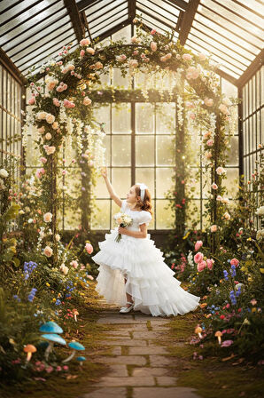 Beyaz Masal Kız Çocuk Abiye - Kat Kat Tüllü Kız Çocuk Doğum Günü Elbisesi - Balo Mezuniyet Elbisesi