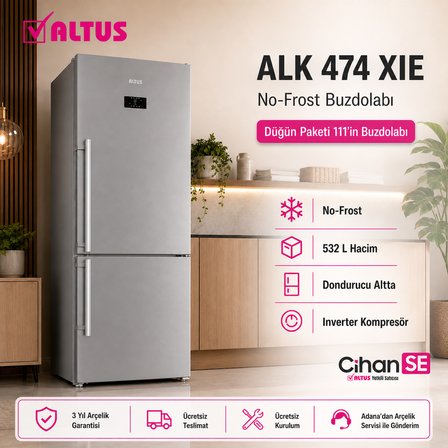 Altus inox Düğün Paketi 2026 (Paket-111) Bulaşık Makinesi AL-445 NIX - Buzdolabı AL 474 XIE - 9 Kg Çamaşır Makinesi 91050 D