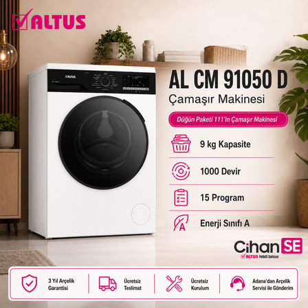 Altus inox Düğün Paketi 2026 (Paket-111) Bulaşık Makinesi AL-445 NIX - Buzdolabı AL 474 XIE - 9 Kg Çamaşır Makinesi 91050 D
