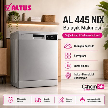Altus inox Düğün Paketi 2026 (Paket-111) Bulaşık Makinesi AL-445 NIX - Buzdolabı AL 474 XIE - 9 Kg Çamaşır Makinesi 91050 D
