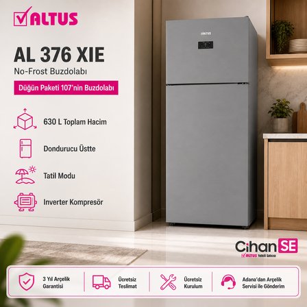 Altus XXL İnox Düğün Paketi (Paket 107) AL 445 NIX Bulaşık Makinesi AL-121460 Çamaşır Makinesi AL-376 XIE buzdolabı
