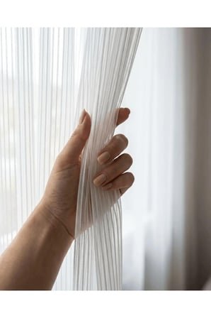 Petran Çizgili Ekru Tül Perde 1/3 Sık Pileli - Ütü İstemez