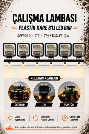 Çalışma Lambası Plastik Kare 6'lı Led Bar