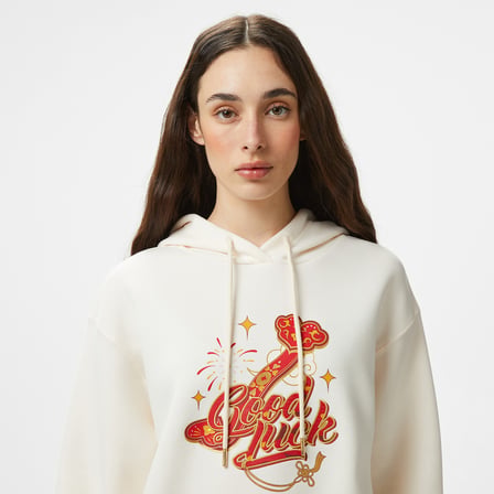 Anta CNY Good Luck Kadın Beyaz Hoodie