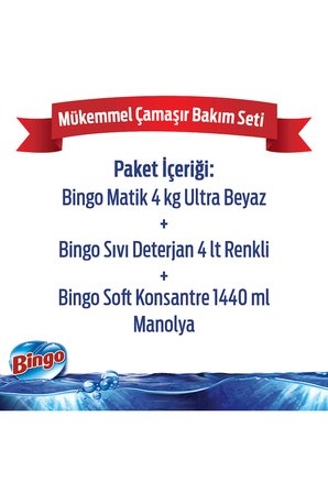 "Mükemmel Çamaşır Bakım Seti ; 4 kg Toz Çamaşır Deterjanı Ultra Beyaz +Sıvı Deterjan 4 L Renkli + Konsantre Çamaşır"