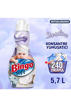 Bingo Soft Konsantre Çamaşır Yumuşatıcısı Sensitive 1440 ml Ekonoipaketi 4'lü