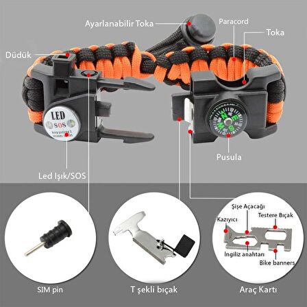 OUT-4300 Paracord Hayatta Kalma Bilekliği Kahve