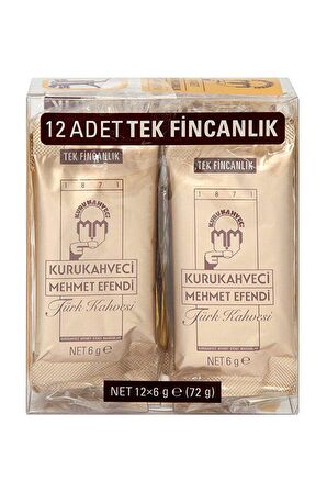 Kurukahveci Mehmet Efendi Sade Öğütülmüş Tek Kullanımlık Türk Kahvesi 12x6 gr 