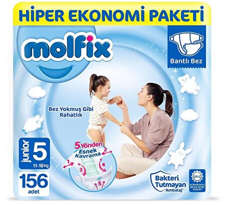 Molfix Bebek Bezi 5 Beden Junior Hiper Ekonomi Paketi 156'lı