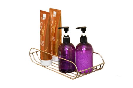 Parlak Altın Oval Sabunluk Şampuanlık Banyo Rafı Paslanmaz Metal