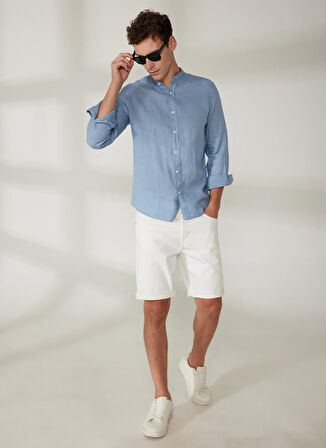 AT.P.CO Slim Fit Düğmeli Yaka Mavi Erkek Gömlek A266DANIELL20-