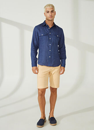 AT.P.CO Slim Fit Düğmeli Yaka Koyu Mavi Erkek Gömlek A266DONL20-