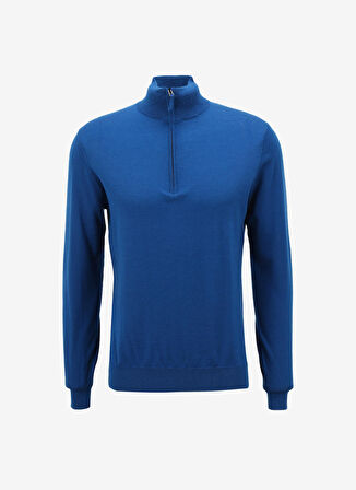 AT.P.CO Fermuarlı Yaka Slim Fit Mavi Erkek Kazak A274A06EMP-