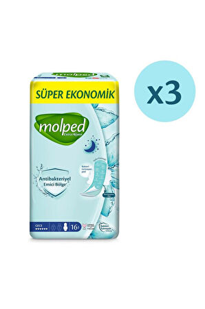 Molped Extra Hijyen Gece Süper Ekonomik Ped 16 Lı X 3 Adet